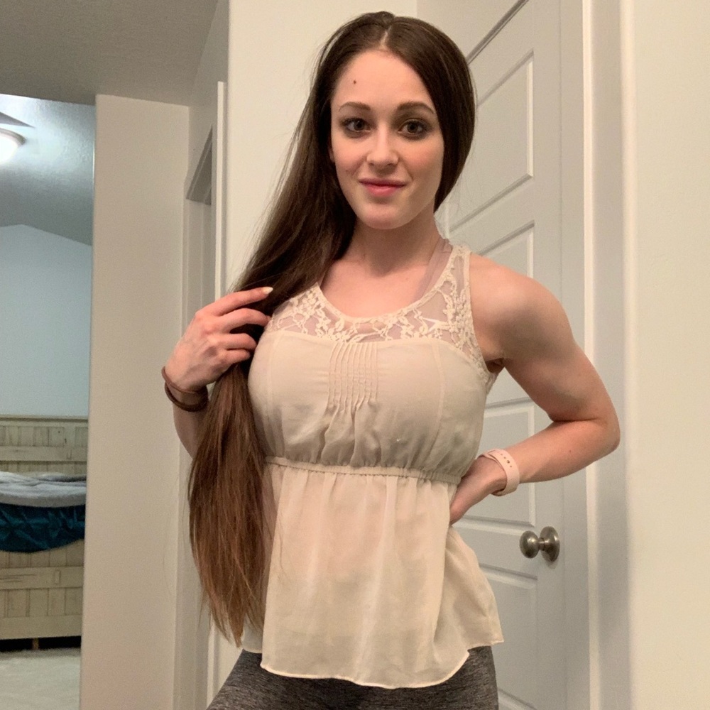 Tan blouse, thin strap